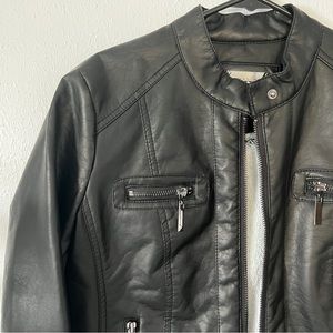 JouJou | Faux Black Leather Moto Bomber Jacket